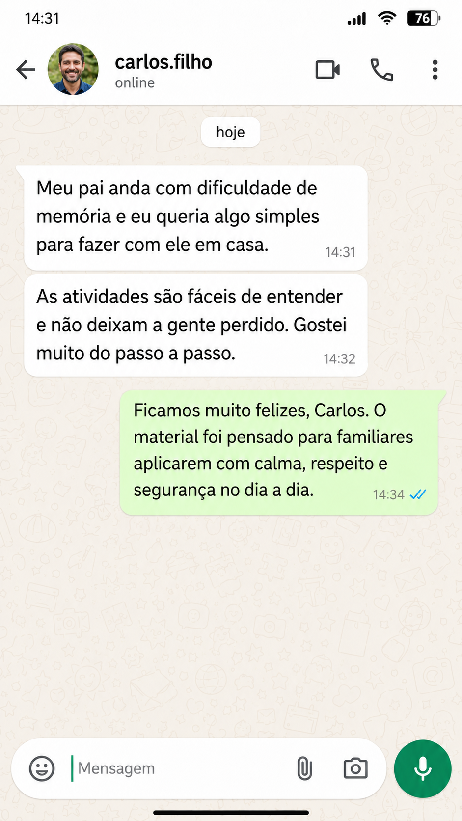 Depoimento no WhatsApp