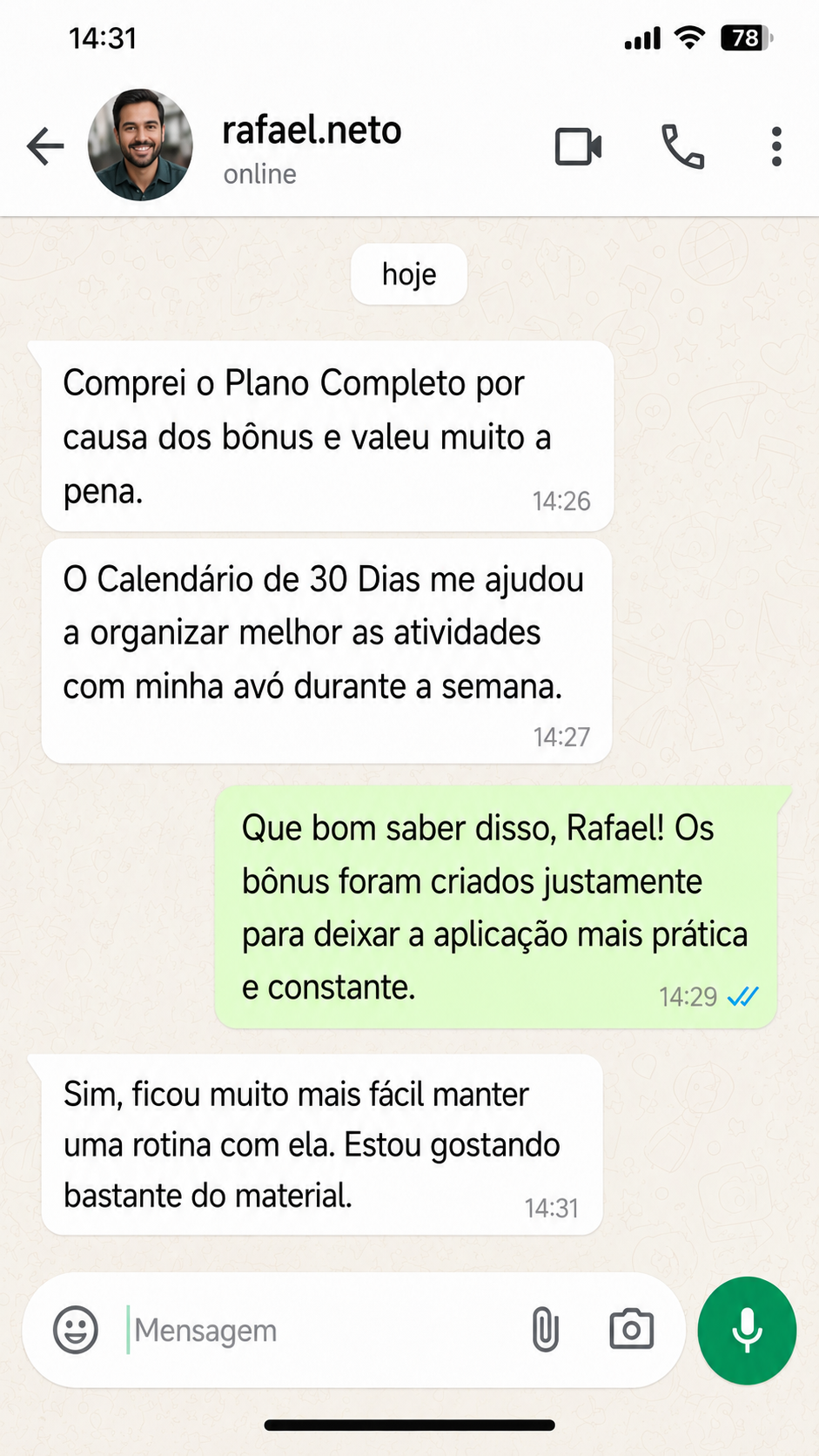 Depoimento no WhatsApp